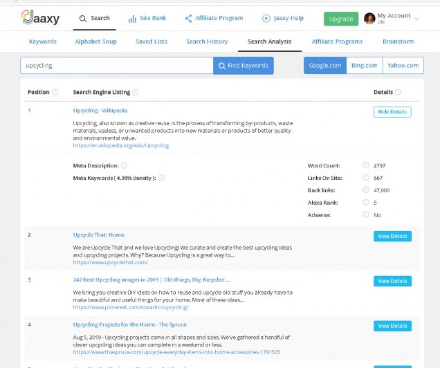 Jaaxy Search Analysis