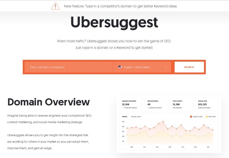 UberSuggest Keyword tool for free