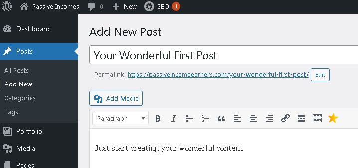 How to start a WordPress blog from nothing create add a new post