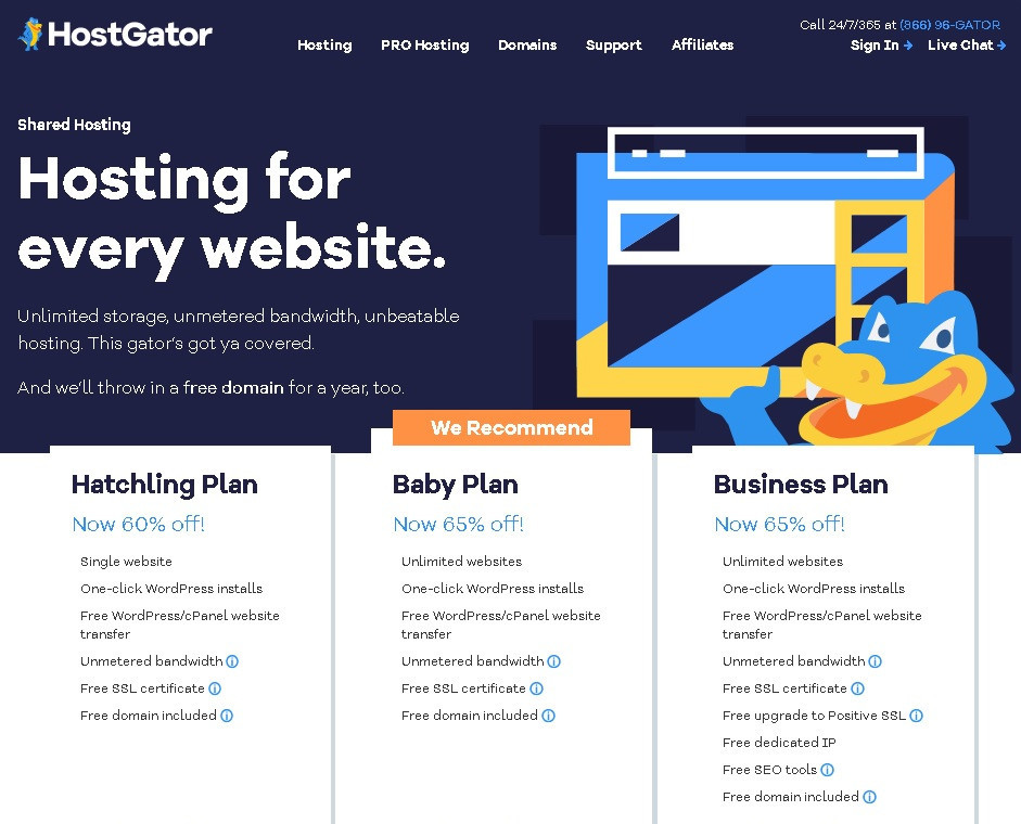 Plans for what is website hosting services from HostGator