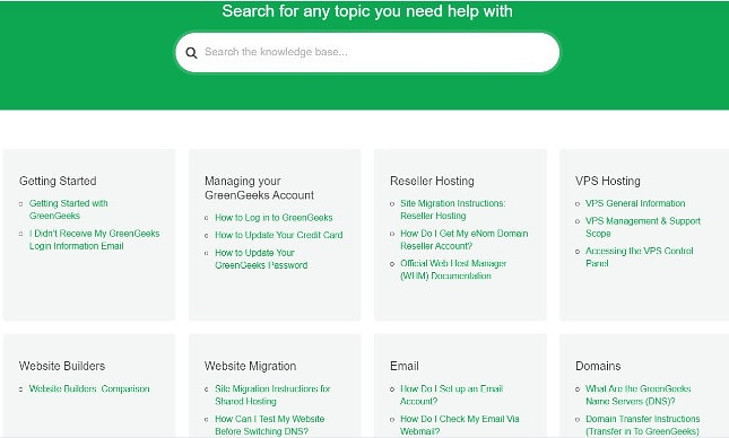 Search option with green geek hosting