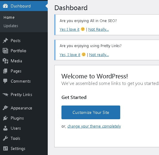 WordPress dashboard for passive income earners