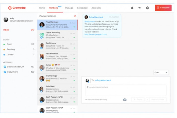 track mentions with Crowdfire social media tool