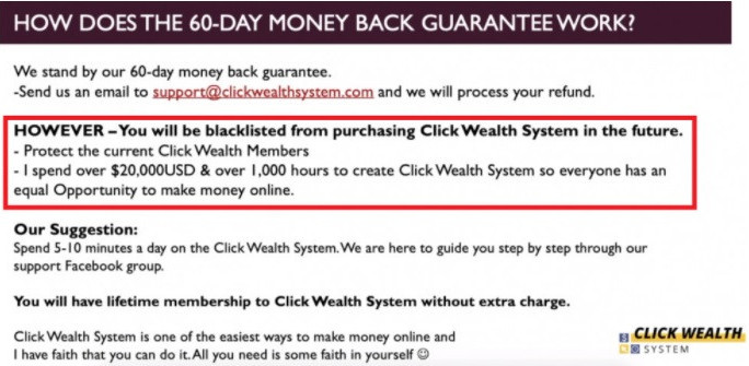 what is Click Wealth System for does have a money-back guarantee